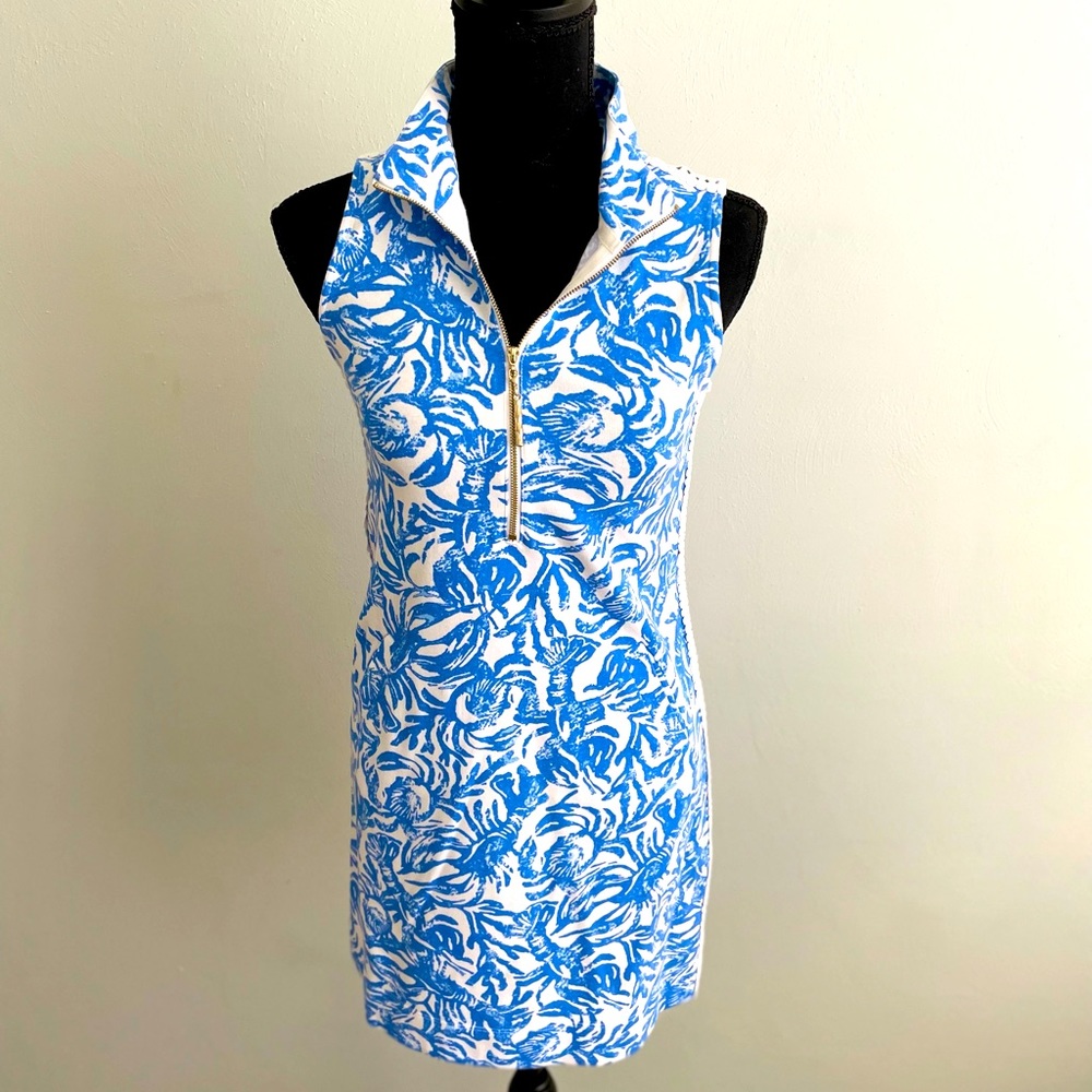 Blue and white Lilly Pulitzer sleeveless dress.